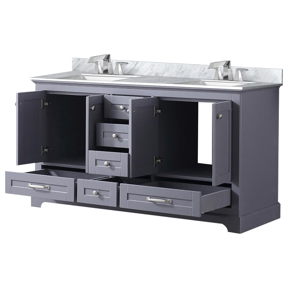 Lexora Home Dukes 60&quot; Double Bathroom Vanity in Dark Grey with White Carrara Marble Top and Rectangular Sinks, , large