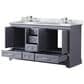 Lexora Home Dukes 60" Double Bathroom Vanity in Dark Grey with White Carrara Marble Top and Rectangular Sinks, , large