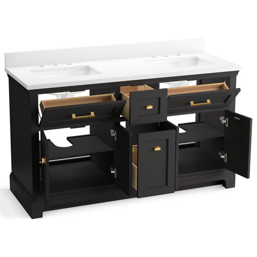 Kohler Charlemont 60&quot; Double Bathroom Vanity in Ferrous Grey with 3 cm White Quartz Top and Rectangular Sinks, , large