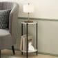 HOMLUX 2-Tier Modern Tall Round Side End Table with Sturdy Metal Leg in Marble White and Black, , large