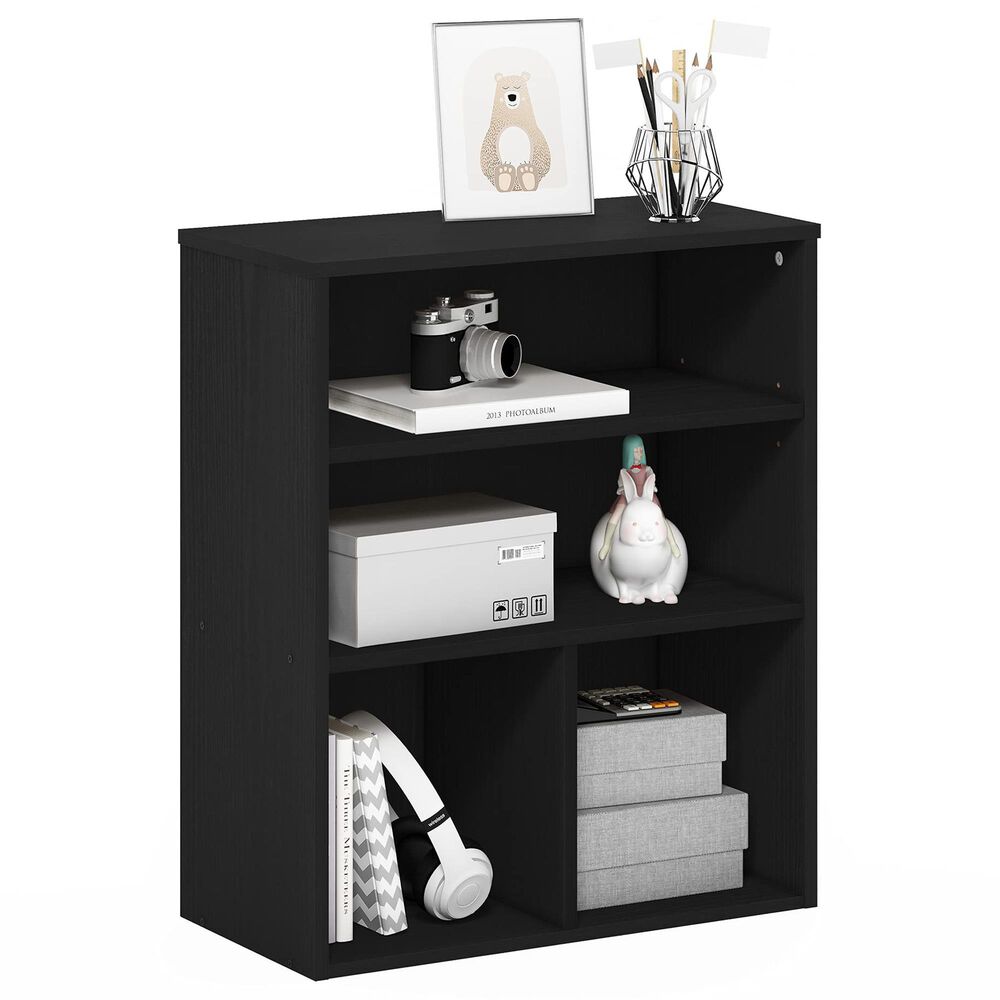 HOMLUX 3-Tier Display Bookcase with Adjustable Shelves in Black Oak, , large