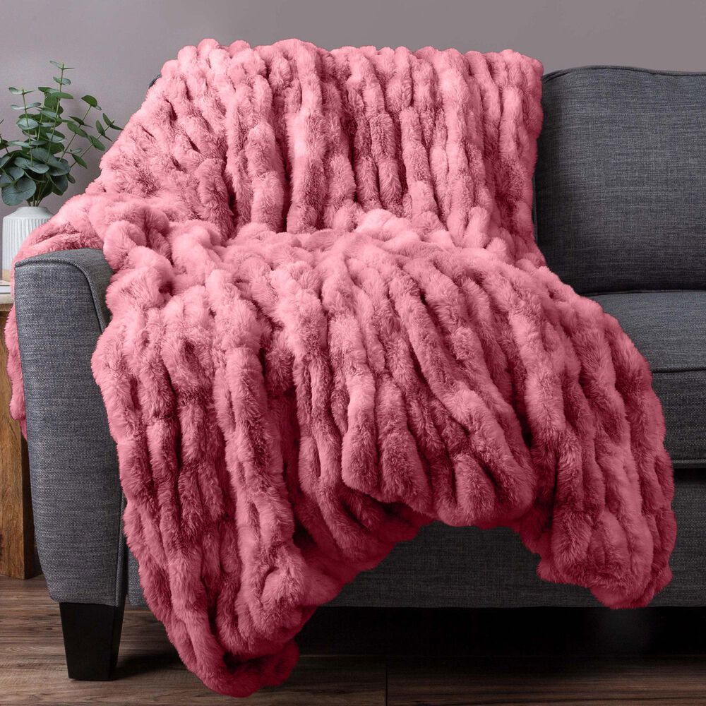 Timberlake 60" x 80" Ruched Faux Fur Throw Blanket in Pink, , large