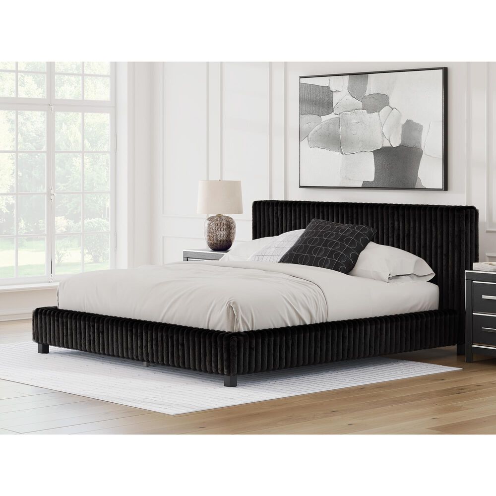 Ashley Zuraleus California King Upholstered Platform Bed with Two Nightstands in Matte Black, , large