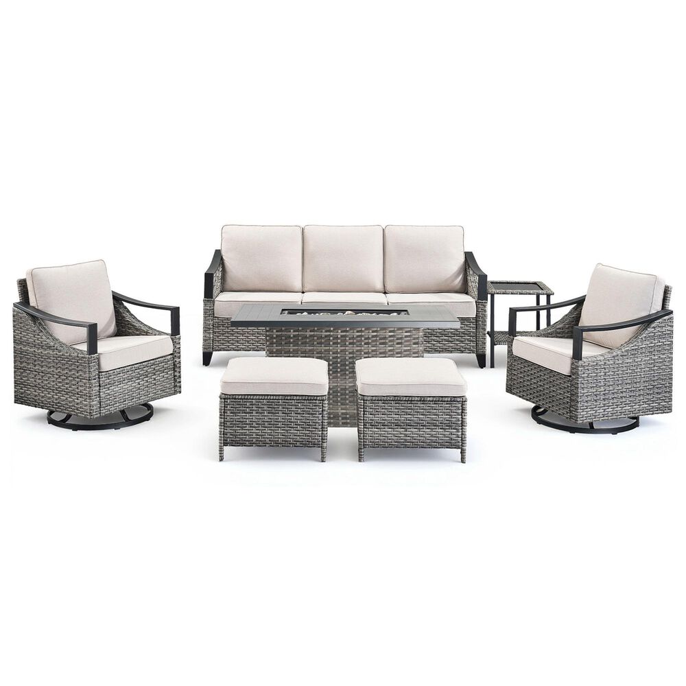 Sunwell Garden 7-Piece Patio Conversation Set with Fire Pit in Beige, , large