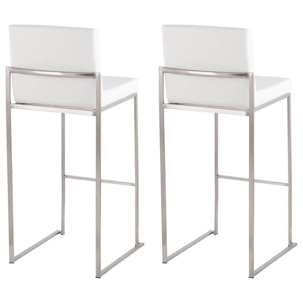 Lumisource Fuji High Back Barstool with White Faux Leather in Stainless Steel &#40;Set of 2&#41;, , large