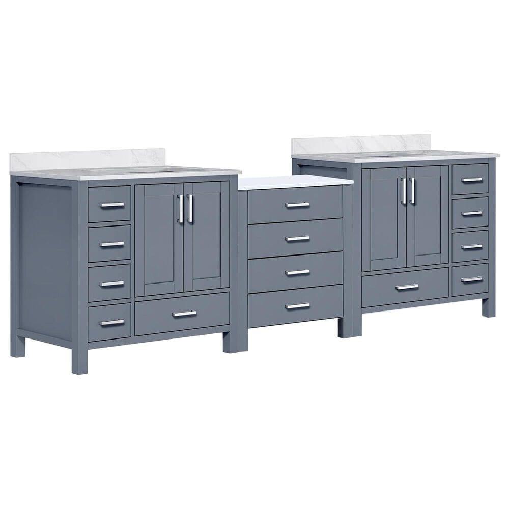 Lexora Home Coraline 92" Double Bathroom Vanity in Dark Grey with White Carrara Marble Top and Rectangular Sinks, , large