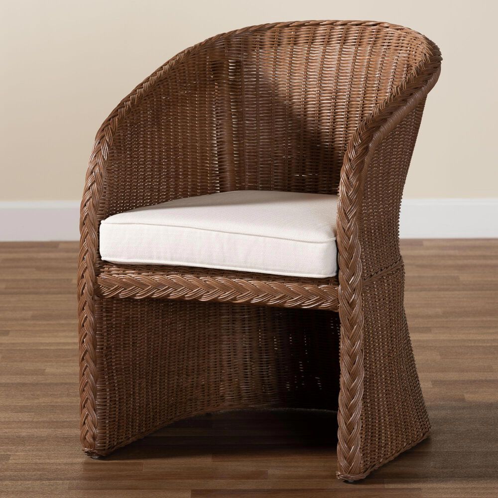 Baxton Studio Memphis Arm Chair with Peanut Brown Rattan in White, , large