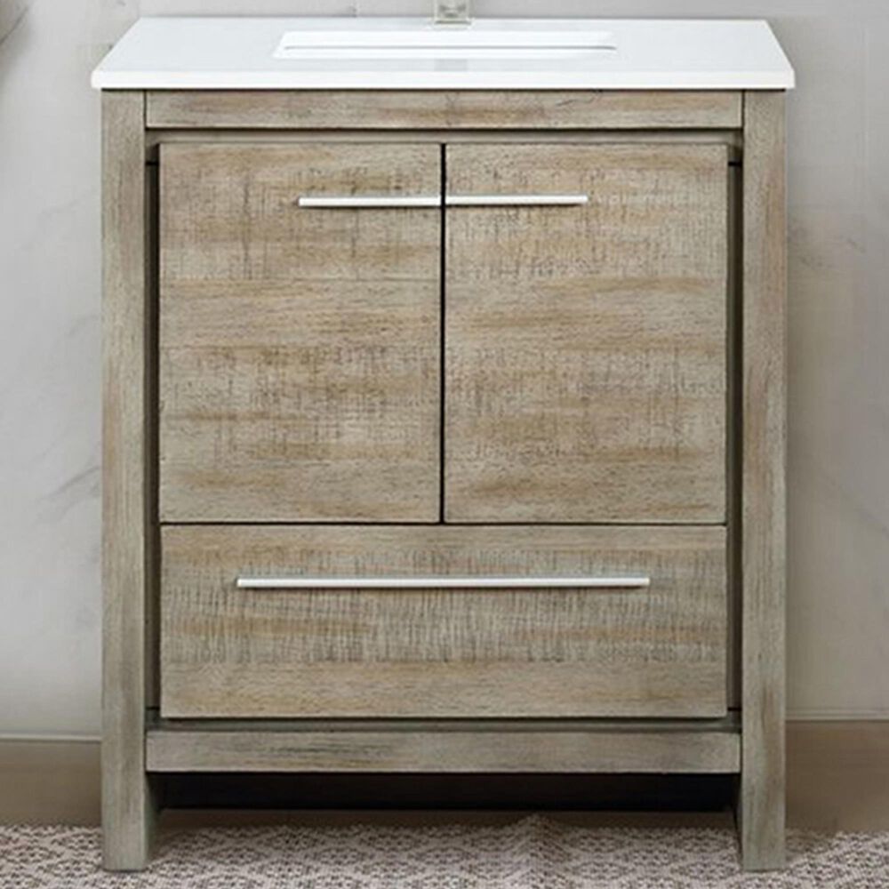 Lexora Home Lafarre 24&quot; Single Bathroom Vanity in Rustic Acacia with 2 cm White Cultured Marble Top and Rectangular Sink, , large