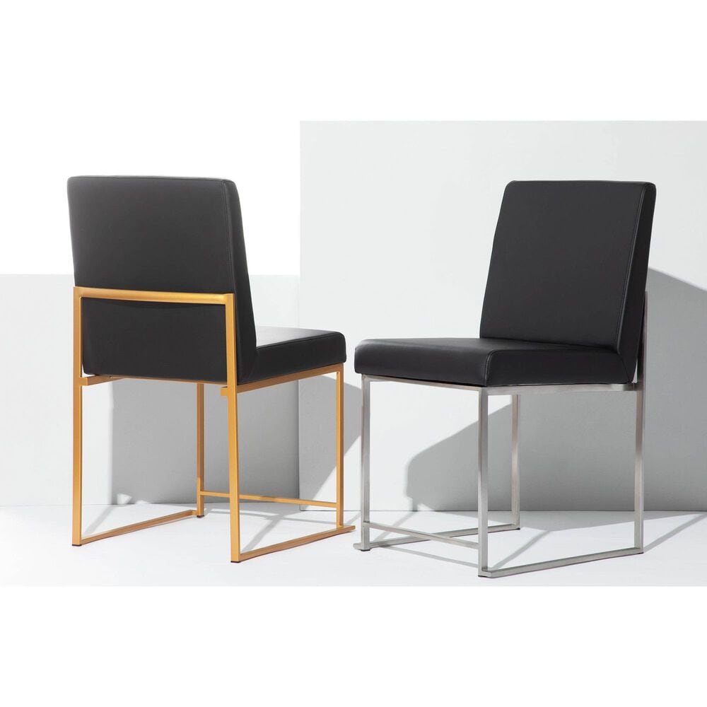 Lumisource Fuji Side Chair with Black Faux Leather Cushion in Brushed Stainless Steel &#40;Set of 2&#41;, , large