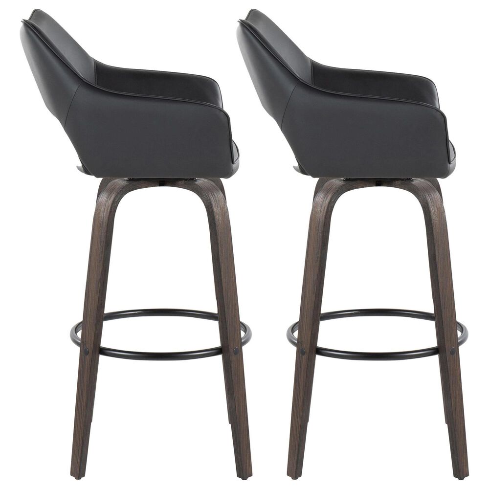 LumiSource Mustang 30" Swivel Bar Stool with Black Faux Leather Upholstery in Glazed Walnut and Black (Set of 2), , large