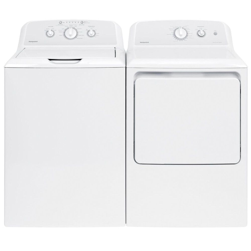 Hotpoint 3.8 Cu. Ft. Top Load Washer and a 6.2 Cu. Ft. Electric Dryer in White, , large