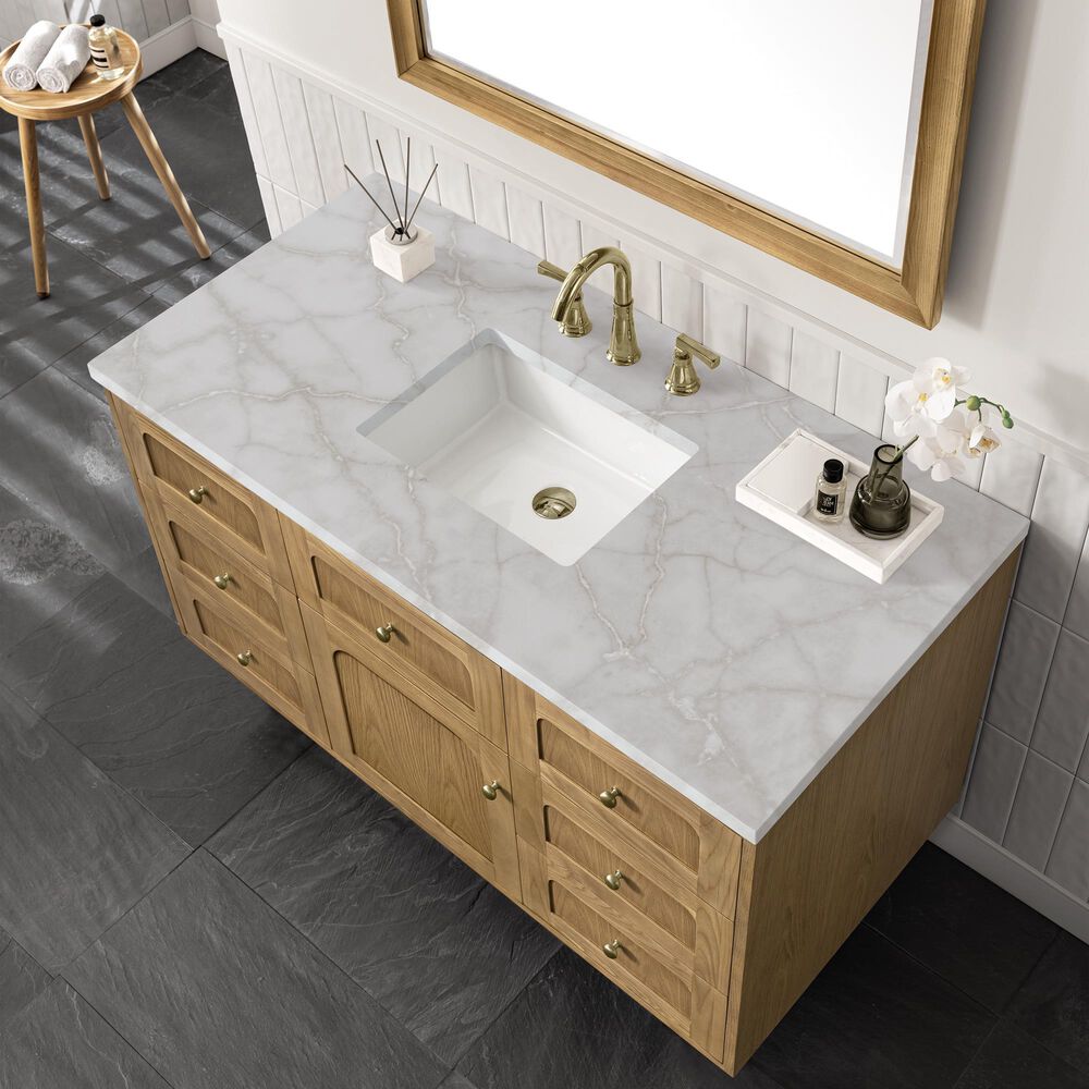 James Martin Vanities Laurent 48" Single Bathroom Vanity in Light Natural Oak with 3 cm Eternal Jasmine Pearl Silestone Top, Rectangular Sink and FreePower Wireless Charger, , large