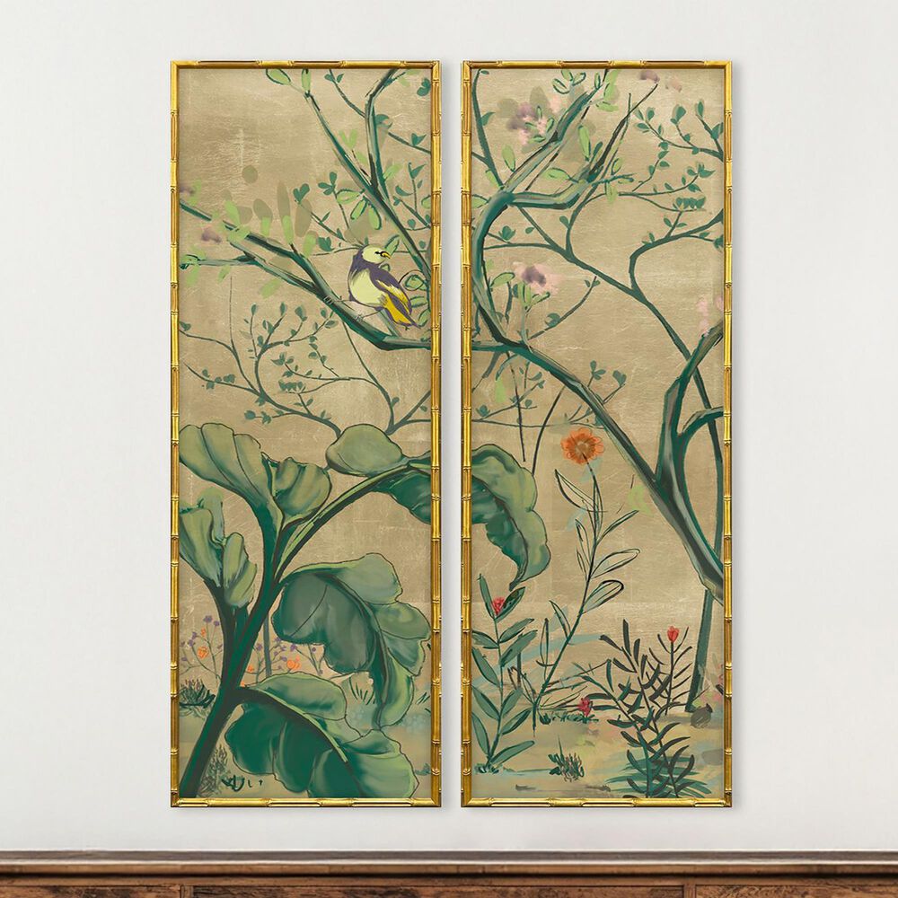 Paragon 17" x 49" Gold Chinoiserie I Wall Decor in Green (Set of 2), , large