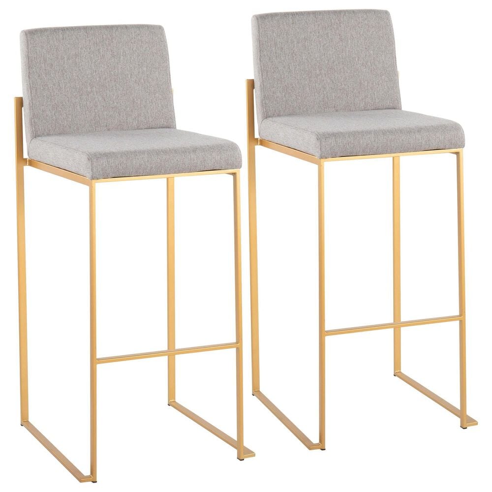 LumiSource Fuji High Back Barstool with Grey Fabric in Gold (Set of 2), , large