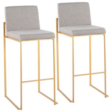 Lumisource Fuji High Back Barstool with Grey Fabric in Gold (Set of 2), , large