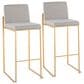 LumiSource Fuji High Back Barstool with Grey Fabric in Gold (Set of 2), , large