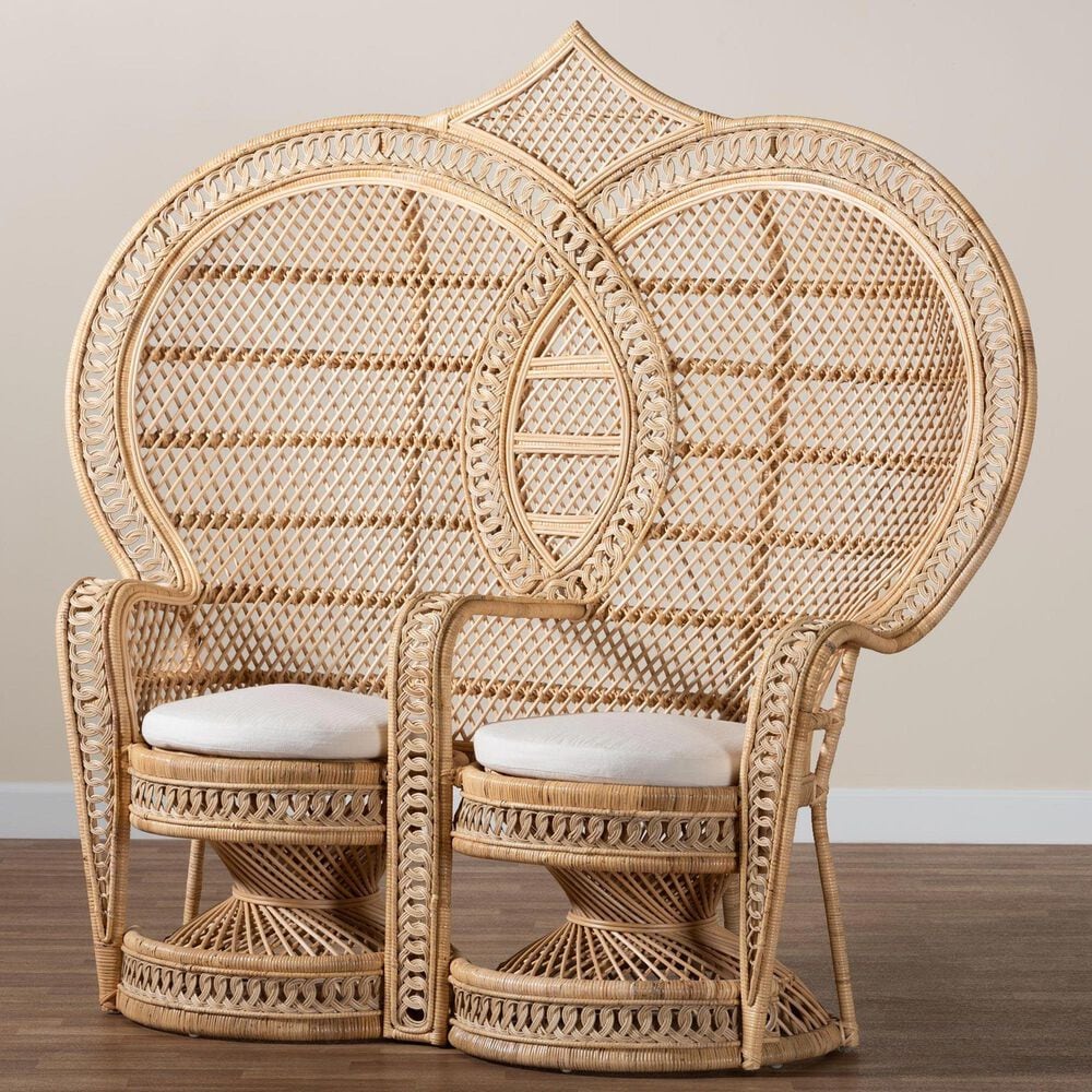 Baxton Studio Nerita Two-Seater Peacock Chair in White, , large