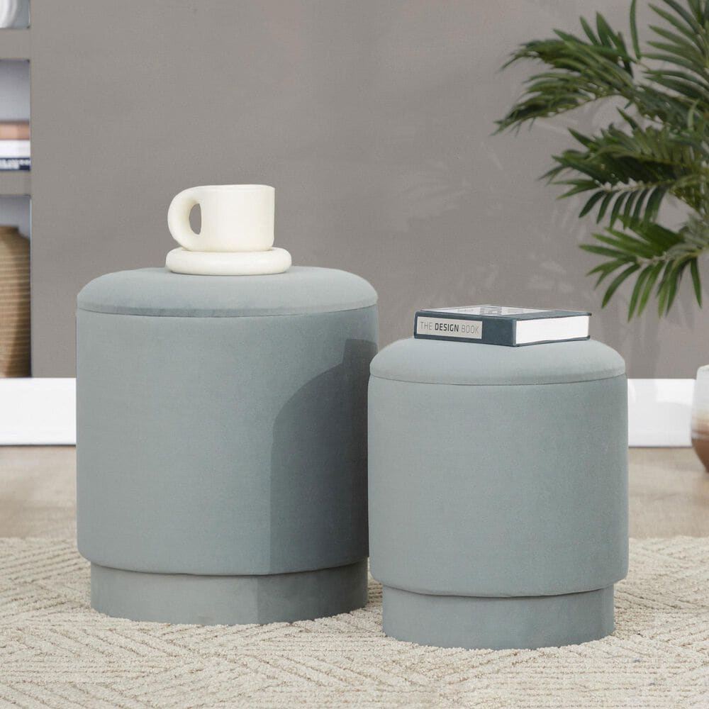 Lumisource Marla 2-Piece Upholstered Ottoman Set in Light Green Velvet, , large