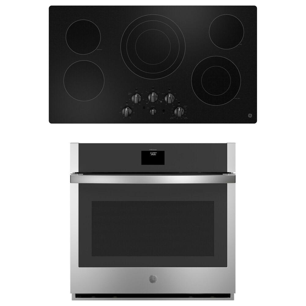 GE Appliances 2-Piece Kitchen Package with Stainless Steel 5 Cu. Ft. Single Electric Wall Oven and Black 36" Electric Cooktop, , large