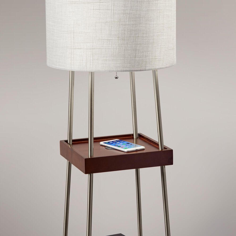 Adesso Henry Shelf Floor Lamp in Brushed Steel and Walnut, , large