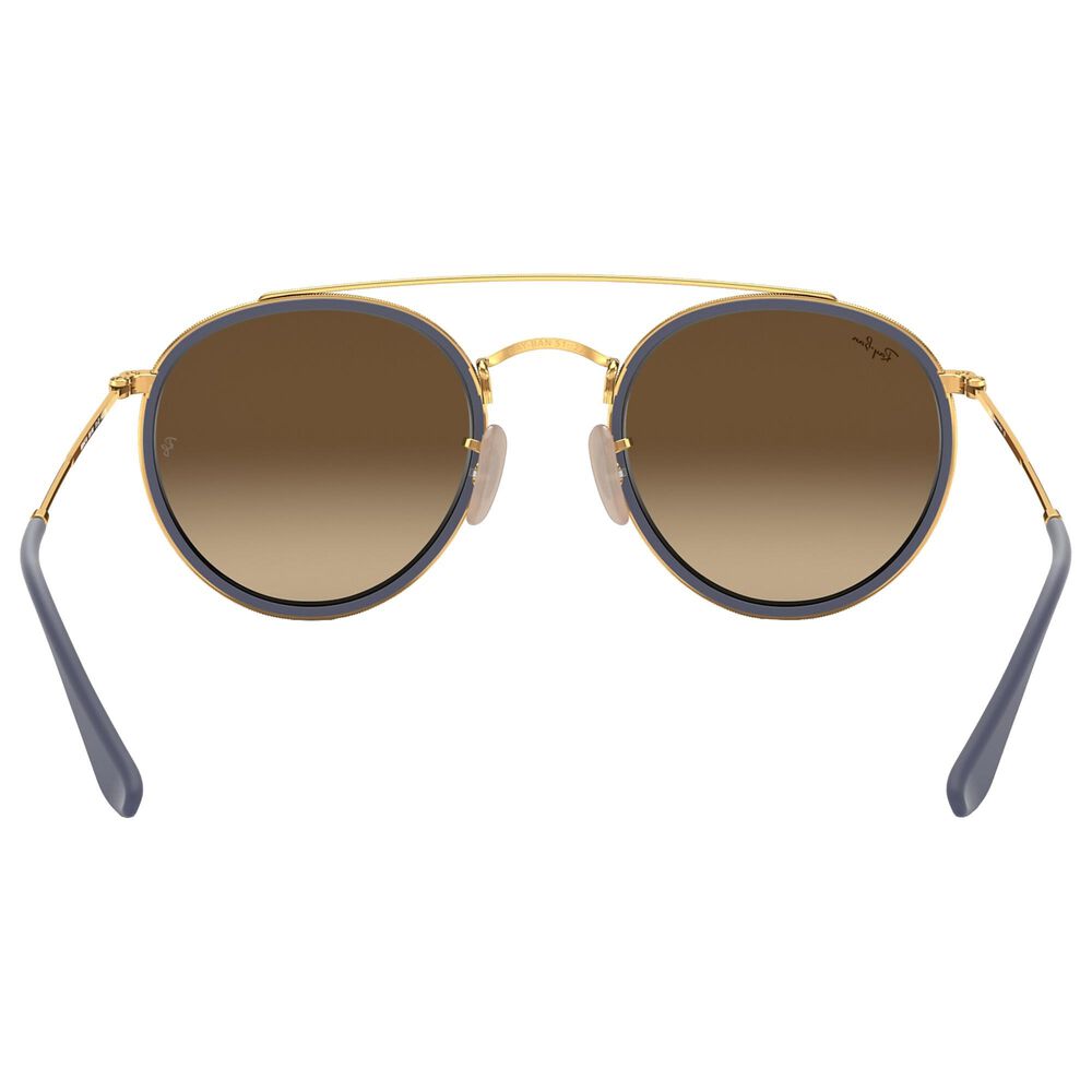 Ray-Ban Round Double Bridge Sunglasses with Silver Lenses in Polished Gold, , large