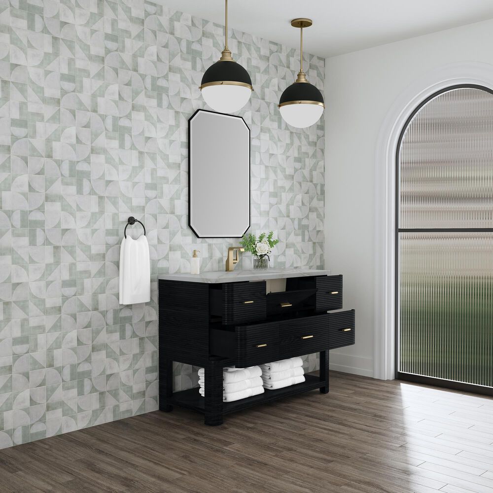 James Martin Vanities Lucian 48&quot; Single Vanity in Carbon Oak with 3 cm Victorian Silver Quartz Top, , large