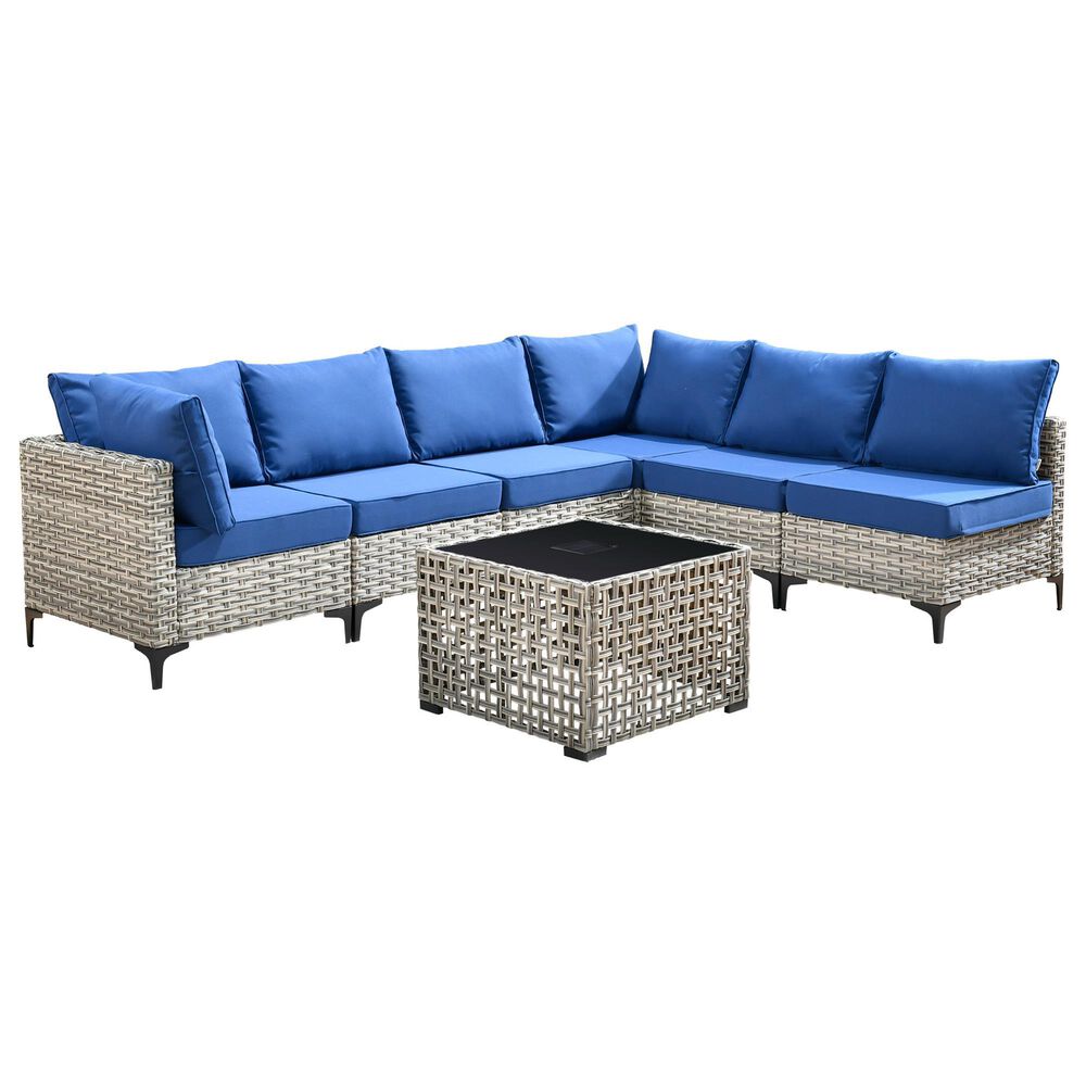 HOMLUX 7-Piece Patio Conversation Set in Navy Blue, , large