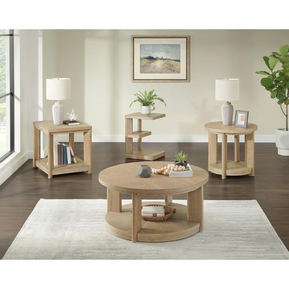 Golden Wave Furniture Pacific Grove Round End Table in Sand Dune, , large