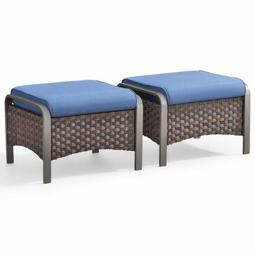 Sunwell Garden Outdoor Ottoman with Navy Cushion in Brown (Set of 2), , large