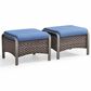 Sunwell Garden Outdoor Ottoman with Navy Cushion in Brown (Set of 2), , large