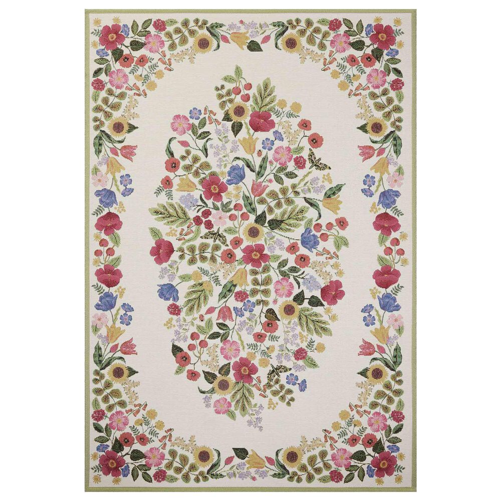 Rifle Paper Co. x Loloi Perennial Blossom 5"3" x 7"8" Cream Area Rug, , large