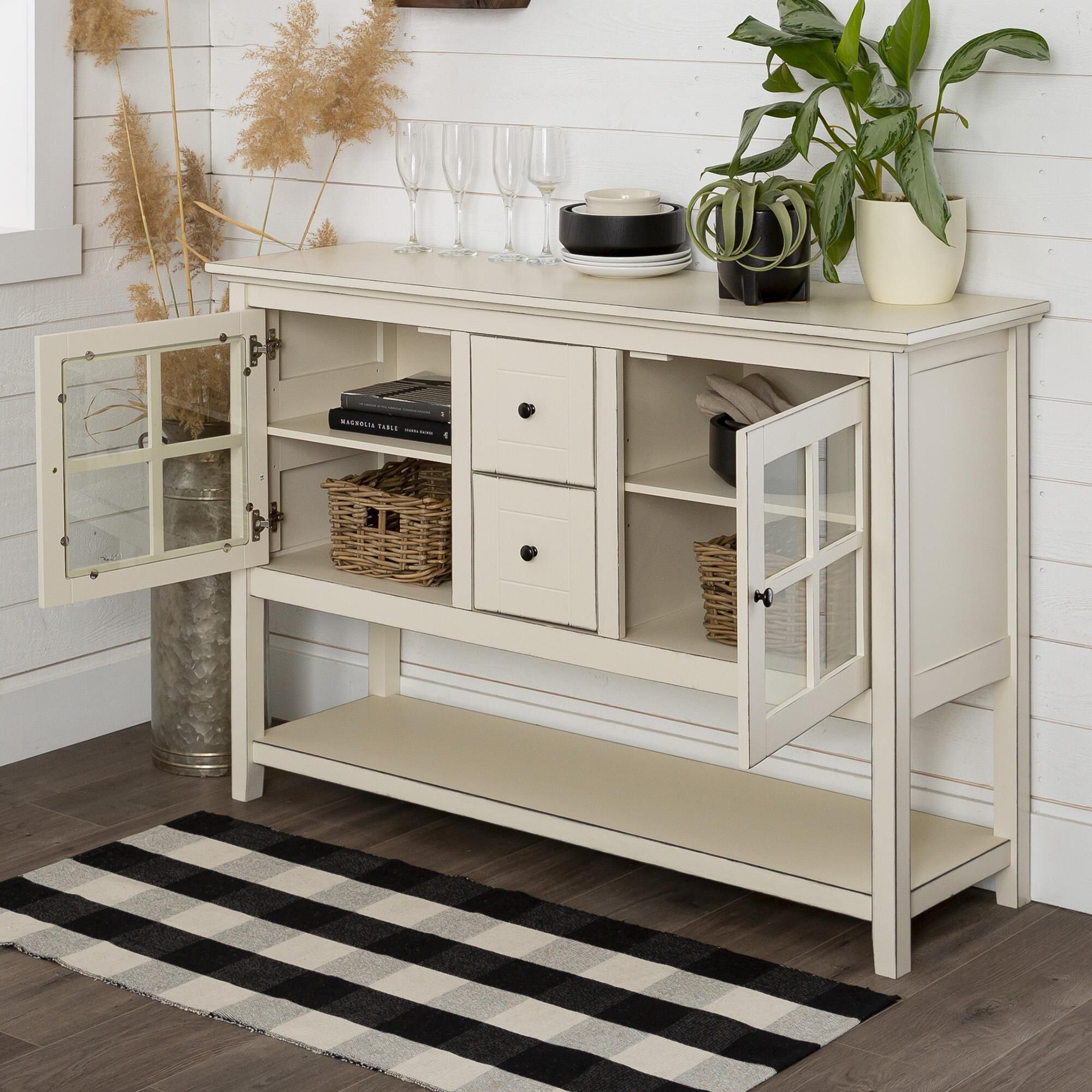 Walker edison wood console deals table buffet tv stand