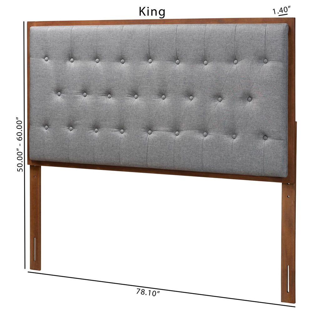 Baxton Studio Harumi King Panel Headboard with Grey Fabric in Ash Walnut, , large
