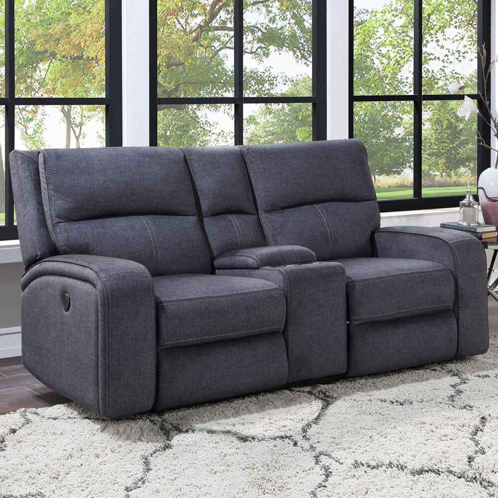 Steve Silver Lovell Power Console Loveseat in Charcoal, , large