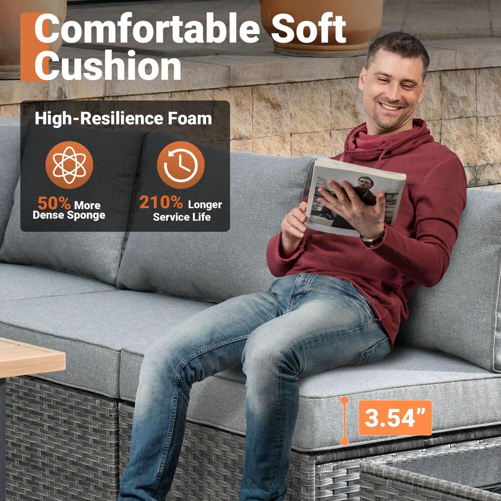 HOMLUX 7-Piece Patio Conversation Set with Grey Wicker in Dark Gray, , large
