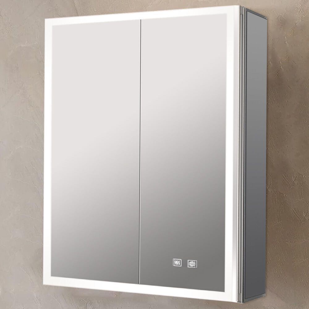 Lexora Home Mesa 24" x 28" LED Mirror Medicine Cabinet with Defogger in Aluminium, , large
