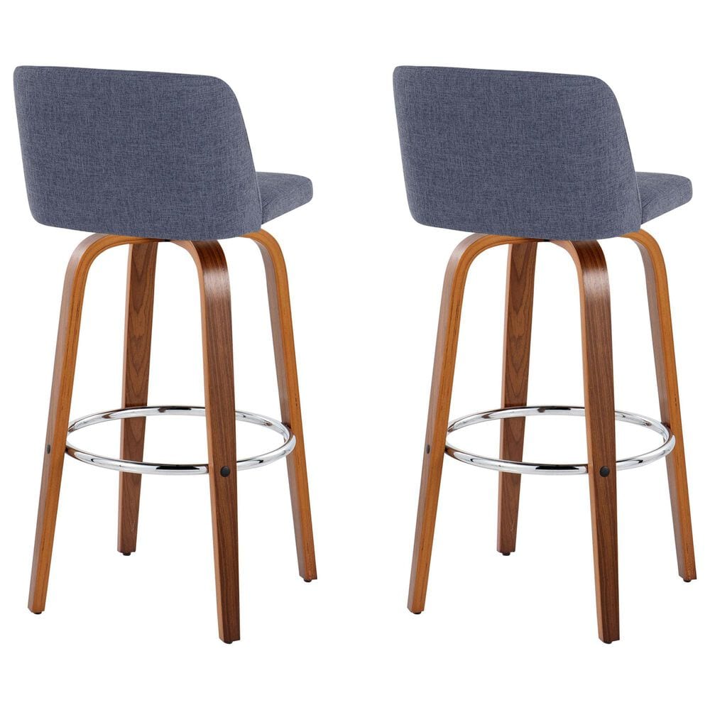 LumiSource Toriano Swivel Bar Stool with Blue Fabric Upholstery in Walnut and Chrome (Set of 2), , large