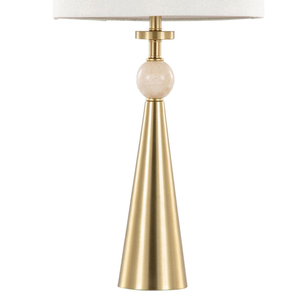 LumiSource Cone Travertine Table Lamp with White Shimmer Shade in Gold (Set of 2), , large