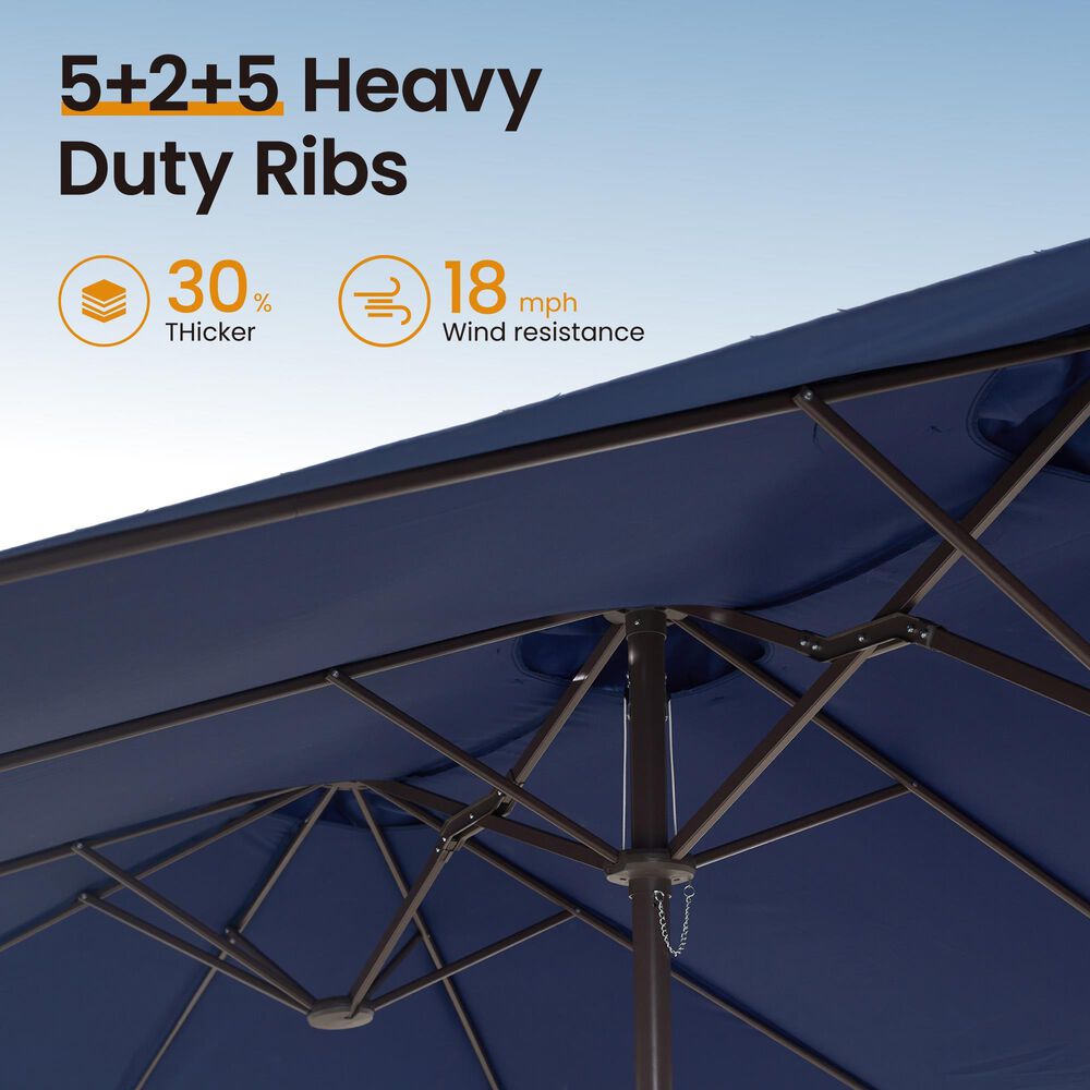 HOMLUX 15' Double-Sided Outdoor Market Umbrella with Sandbag Base in Royal Blue, , large