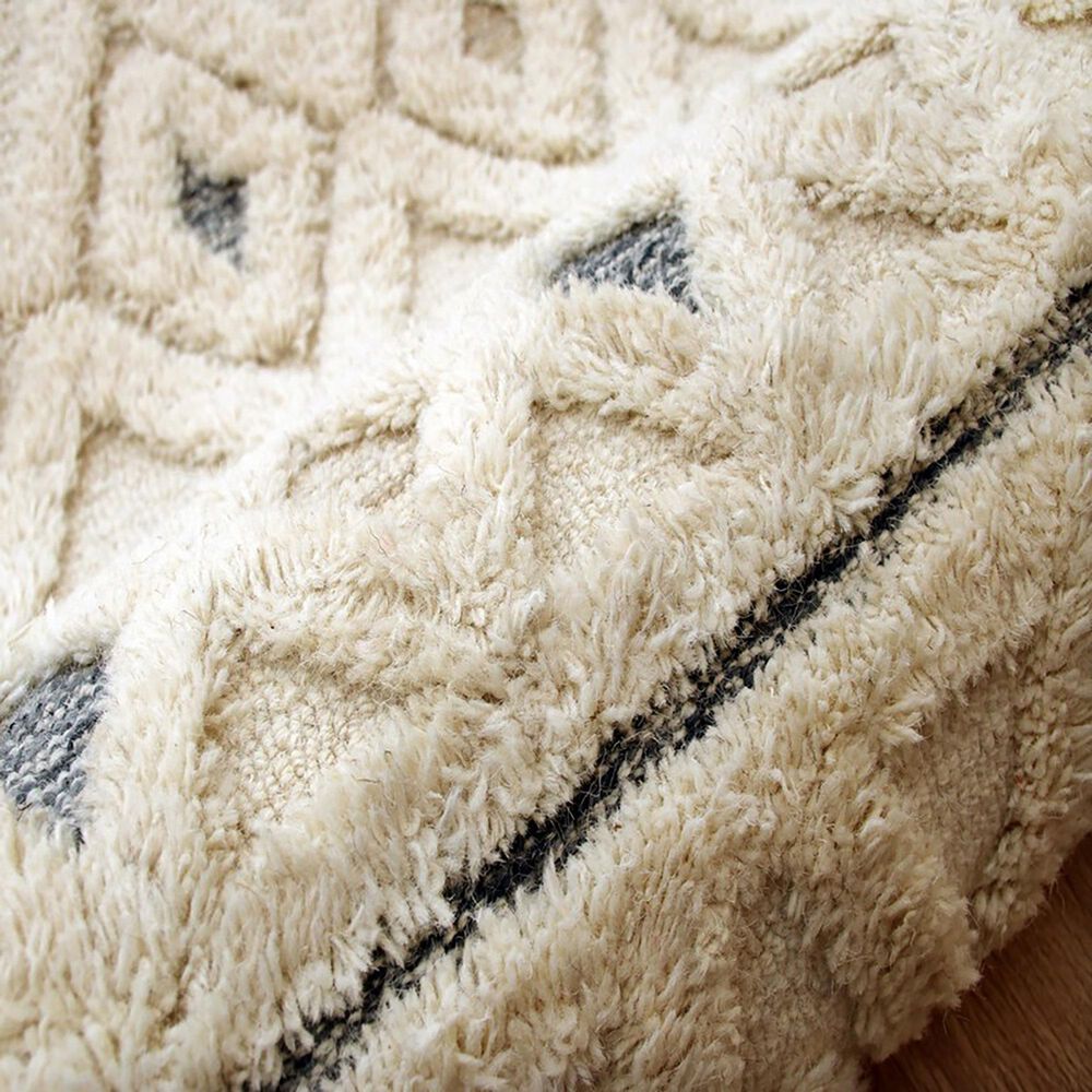 L&amp;R Resources Sinuous Geometric Diamonds 4&#39; Round Cream and Blue Area Rug, , large