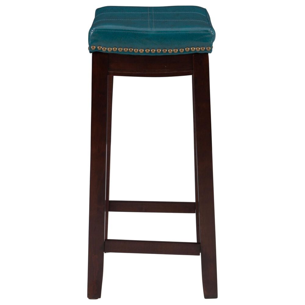 Linon Home Decor Claridge Counter Stool with Blue Cushion in Dark Brown, , large