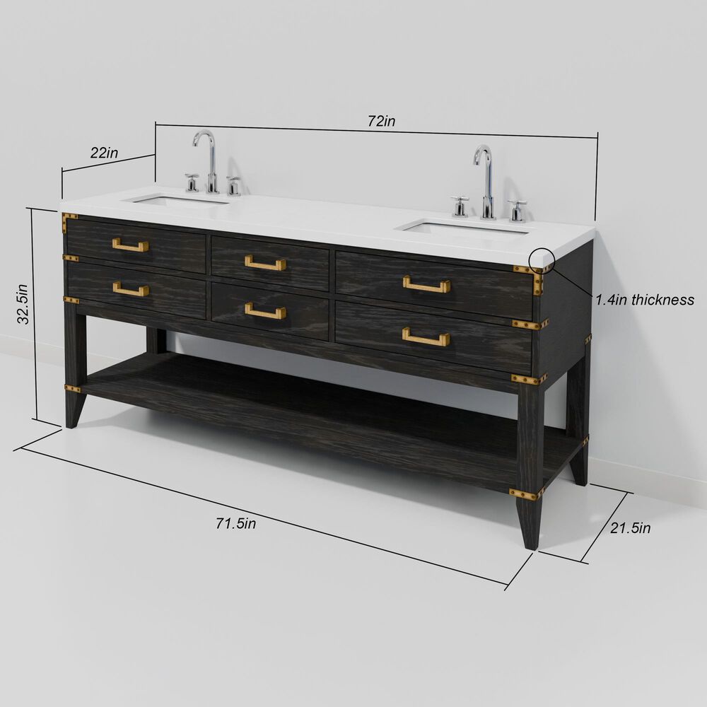 Lexora Home Norwalk 72" Double Bathroom Vanity in Black Oak with White Quartz Top and Rectangular Sinks, , large