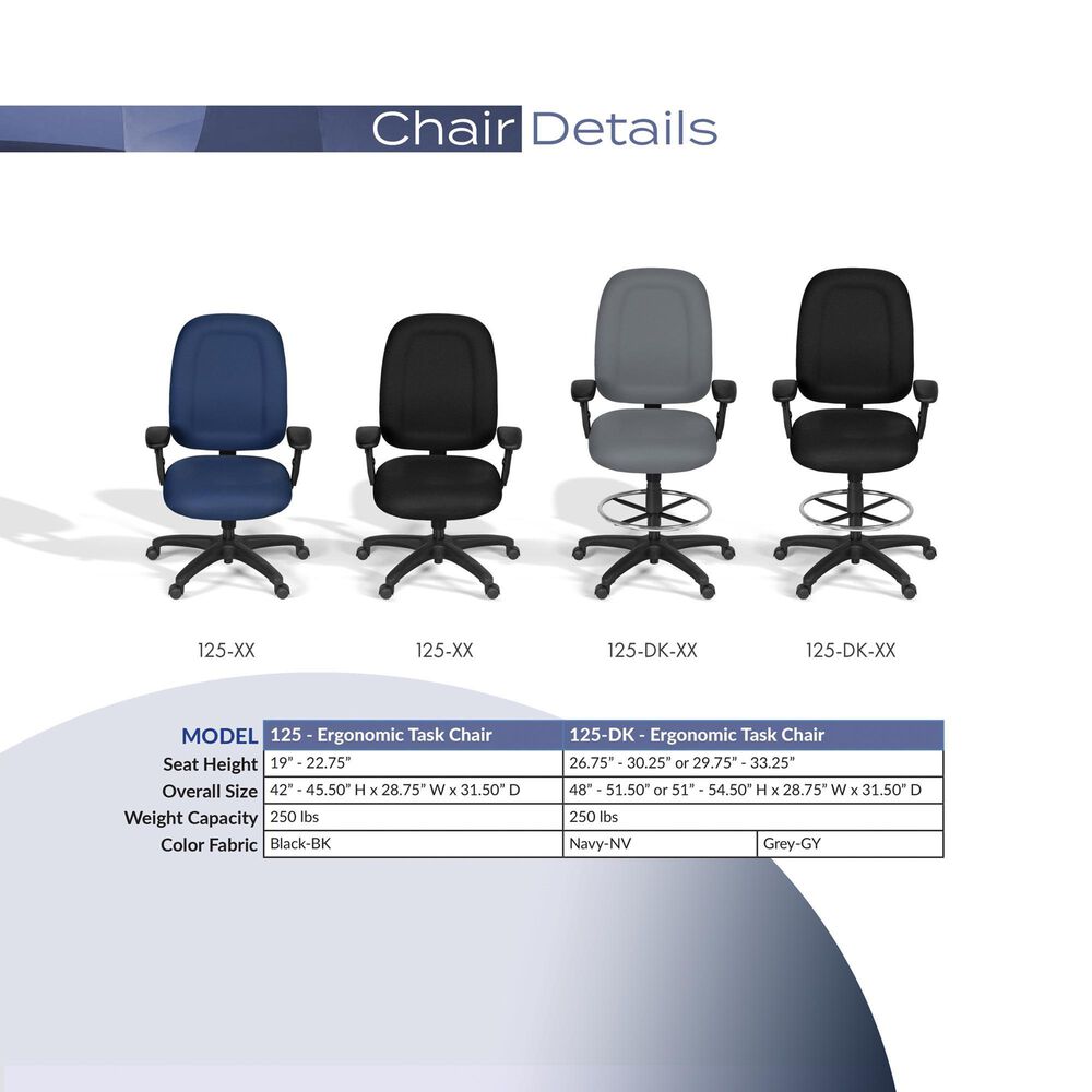 Regency Global Sourcing Comfort Series Multifunctional Swivel Computer Task Chair with Adjustable Arms and Drafting Kit in Navy Blue, , large