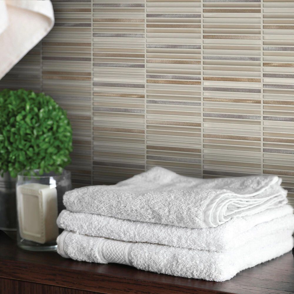Dal-Tile Lucent Skies Sunlit Dawn 3/8&quot; x 4&quot; on 12&quot; x 12&quot; Glass and Aluminum Mosaic Sheet, , large
