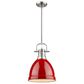 Golden Lighting Duncan 1-Light Small Pendant with Rod and Red Shade in Pewter, , large
