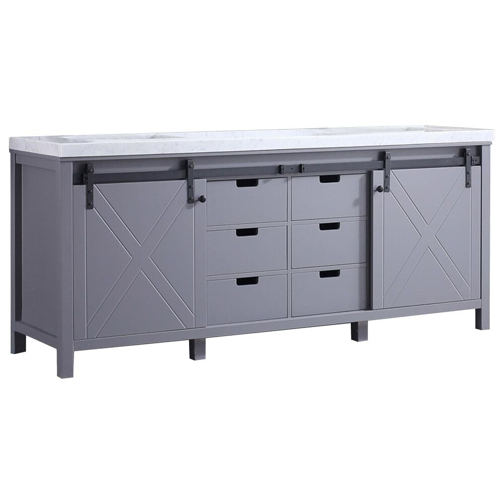 Lexora Home Marsyas 80" Double Bathroom Vanity in Dark Grey with White Carrara Marble Top and Rectangle Sinks, , large