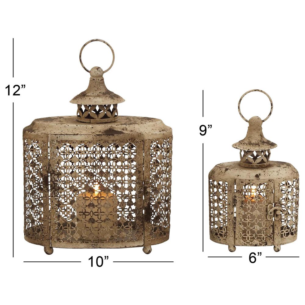 Maple and Jade Rustic Metal Lantern in Beige &#40;Set of 2&#41;, , large