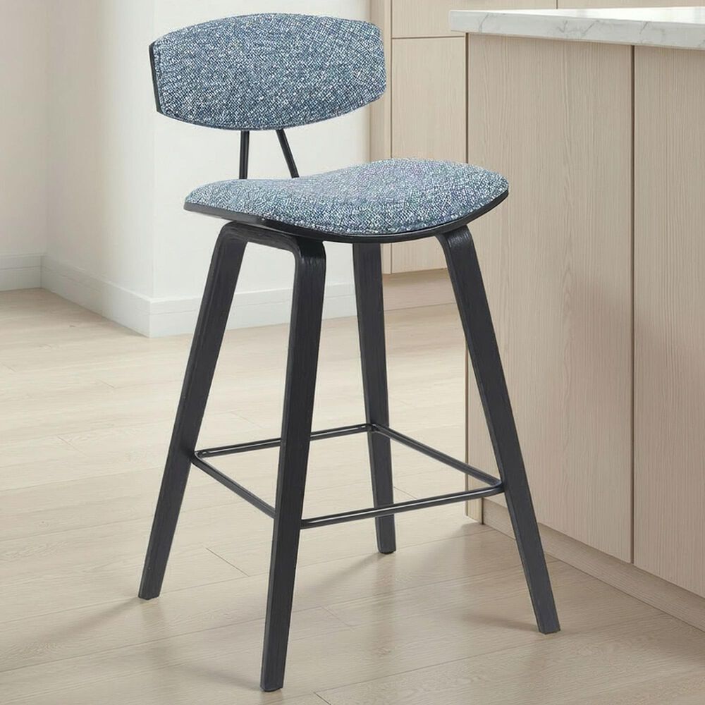 Armen Living Fox Counter Height Stool with Speckled Blue Upholstery in Black Brushed, , large