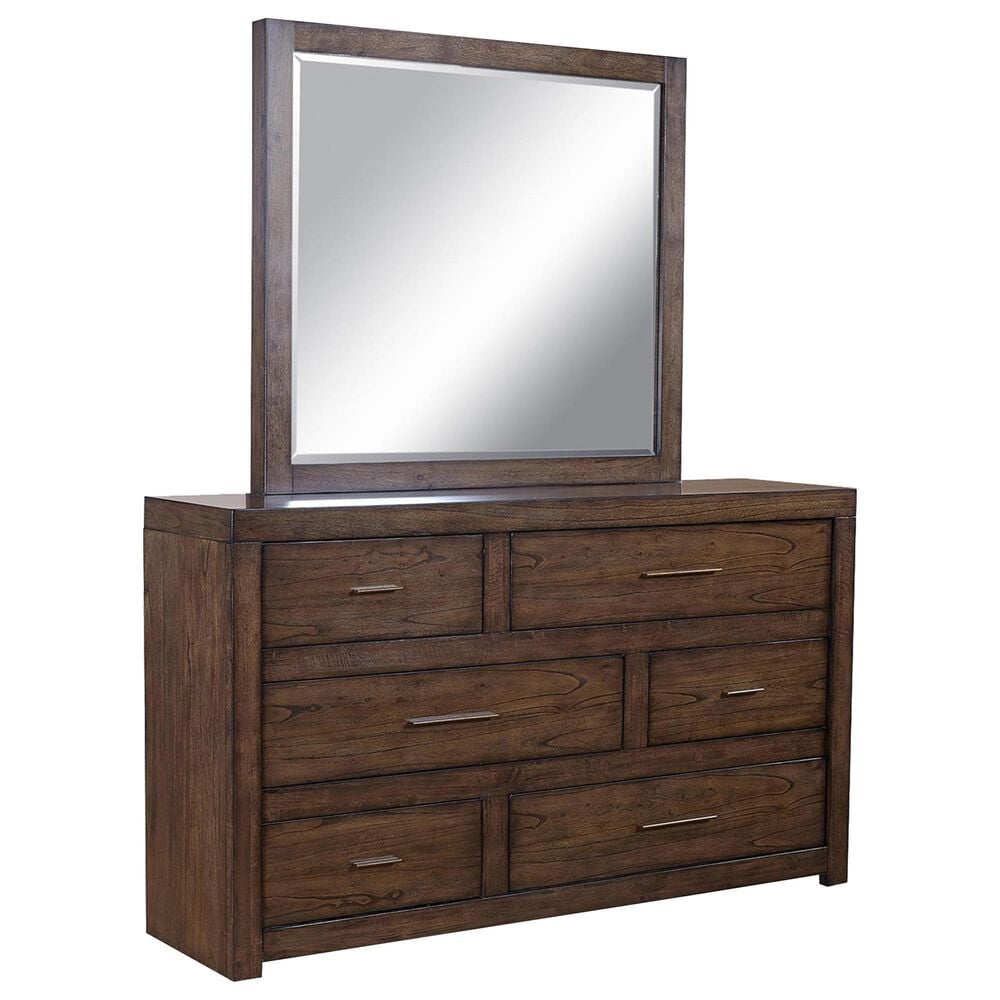 Riva Ridge Modern Loft 6-Drawer Dresser and Mirror in Brownstone, , large