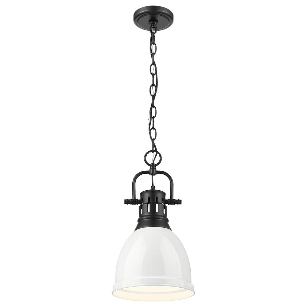 Golden Lighting Duncan 1-Light Small Pendant with Chain and White Shade in Matte Black, , large